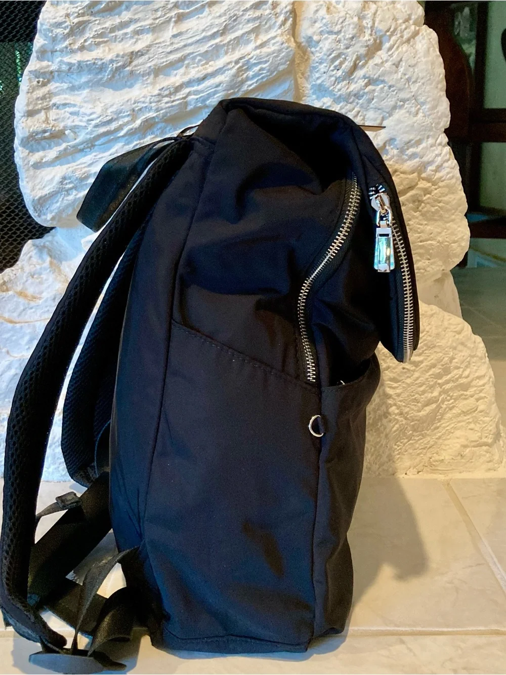 NWT House of Harlow nylon backpack in a classic black w/ silver-tone hardware